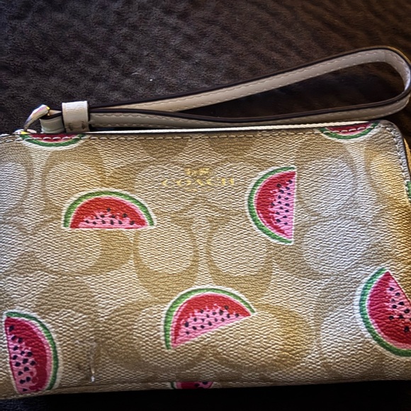 Coach Beige Watermelon Pattern Wristlet - Picture 1 of 3